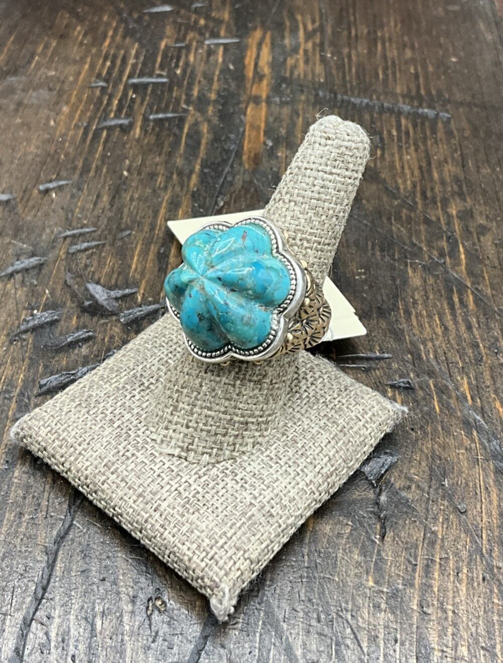 Barse Scallop Turquoise Statement Ring- Bronze & Sterling Silver- 8- NWT